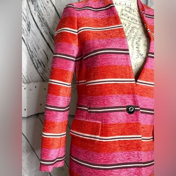Banana Republic Pink Red Striped One Button Mid-Length Coat Blazer XS - Picture 4 of 11